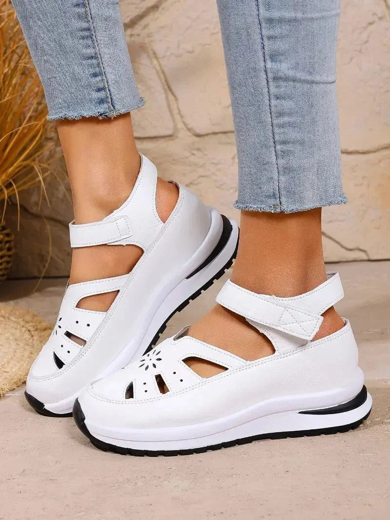 Women's PU buckle strap closed toe wedge sandals by TrendLux Wear, featuring a stylish design suitable for office and career wear.