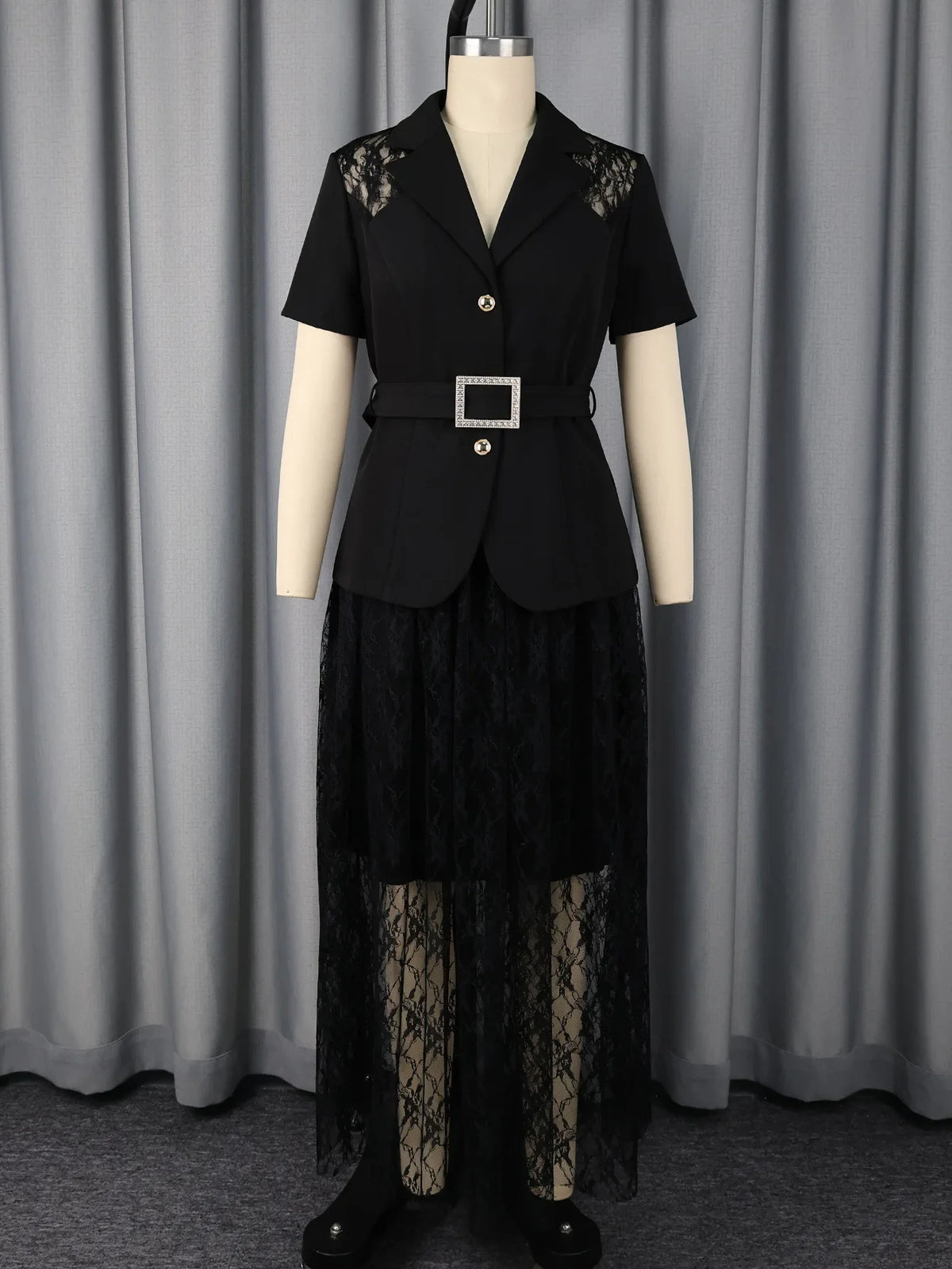 Women's Black African Lace Hem A-Line Dress | Church & Wedding Guest - TrendLux Wear