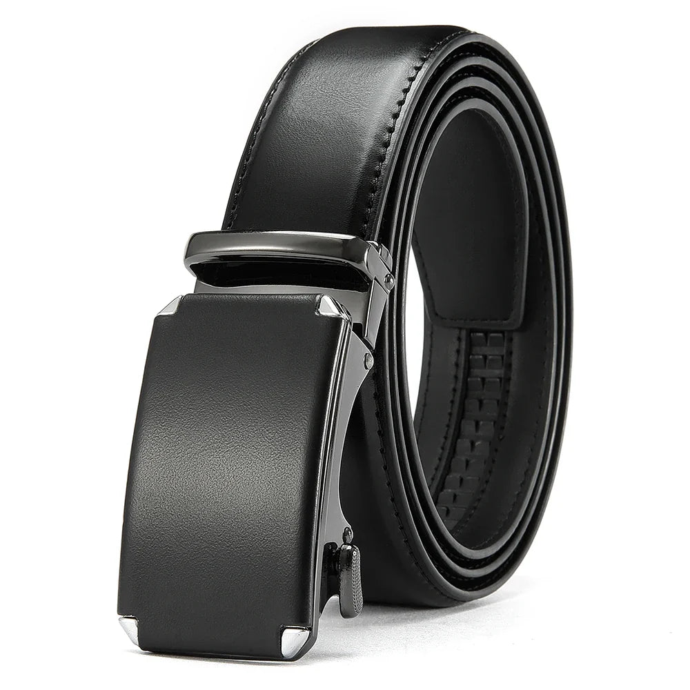 Men's leather ratchet belt with automatic buckle and adjustable waistband, 105–135cm, by TrendLux Wear