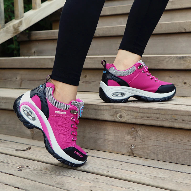 TrendLux Women's PU-EVA Breathable Platform Lace-Up Walking Sneakers