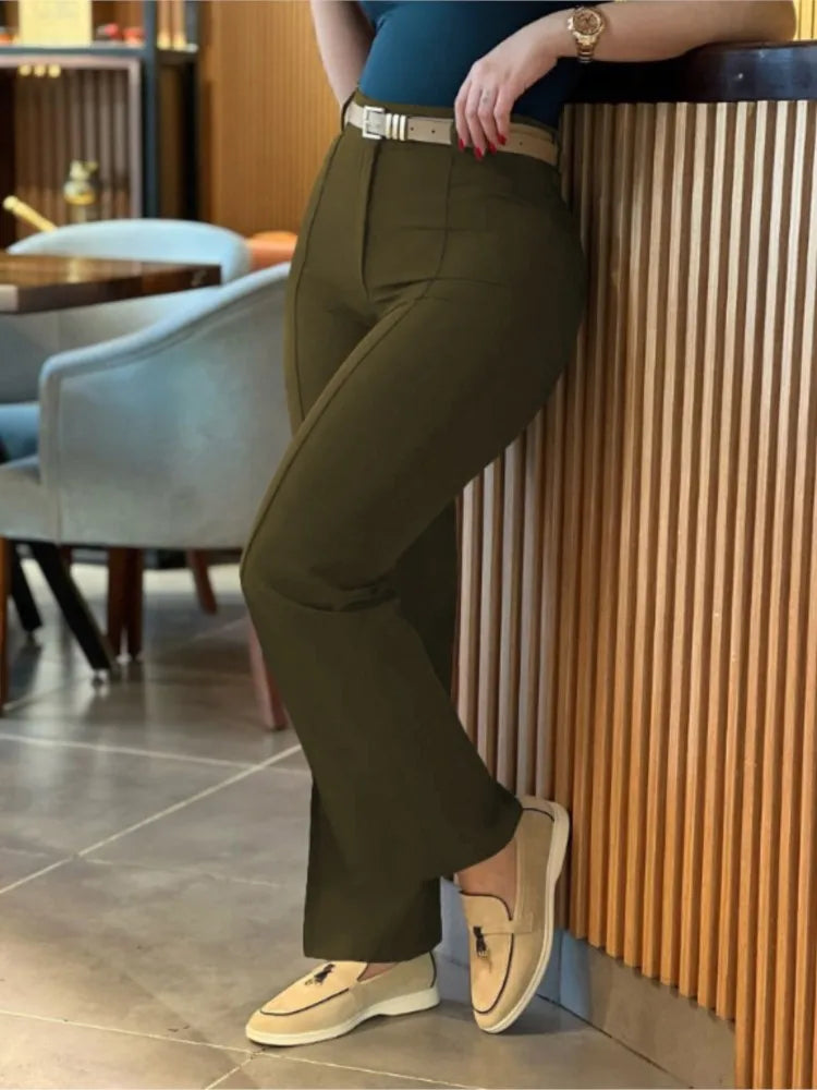 TrendLux Women's High Waist Straight Leg Work Pants – Slim Fit Elegant Trousers