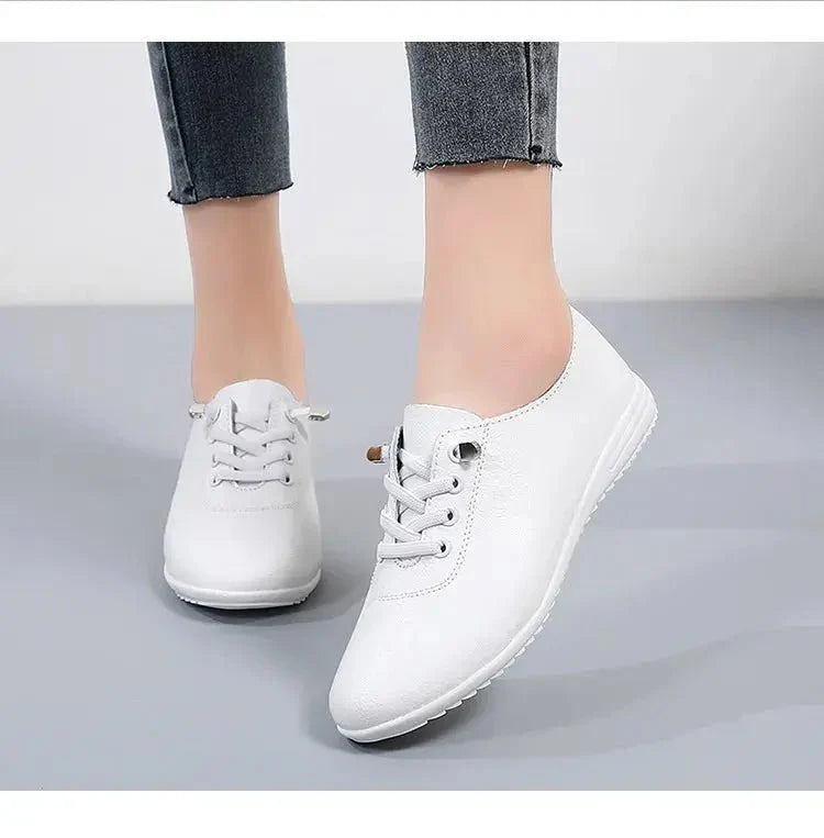 Women's leather lace-up loafers by TrendLux Wear featuring classic design and comfortable fit, shown in a stylish side view.
