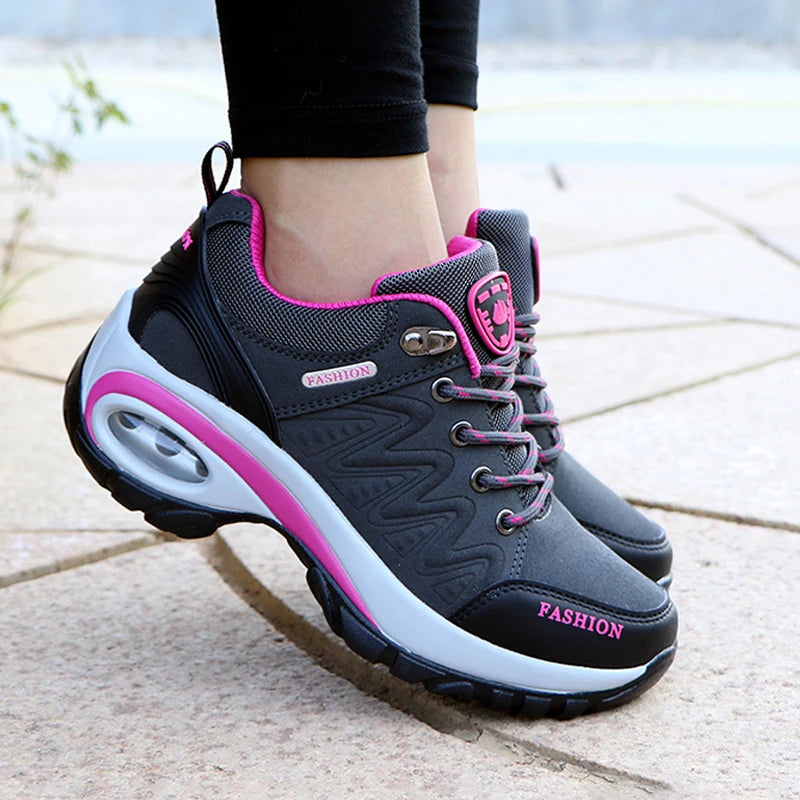 TrendLux Women's PU-EVA Breathable Platform Lace-Up Walking Sneakers