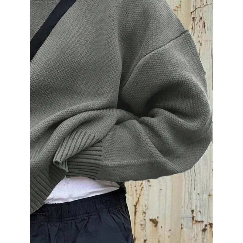 TrendLux Wear minimalist fleece-lined crew neck knit sweater in slim fit, featuring a cozy design in four colors.