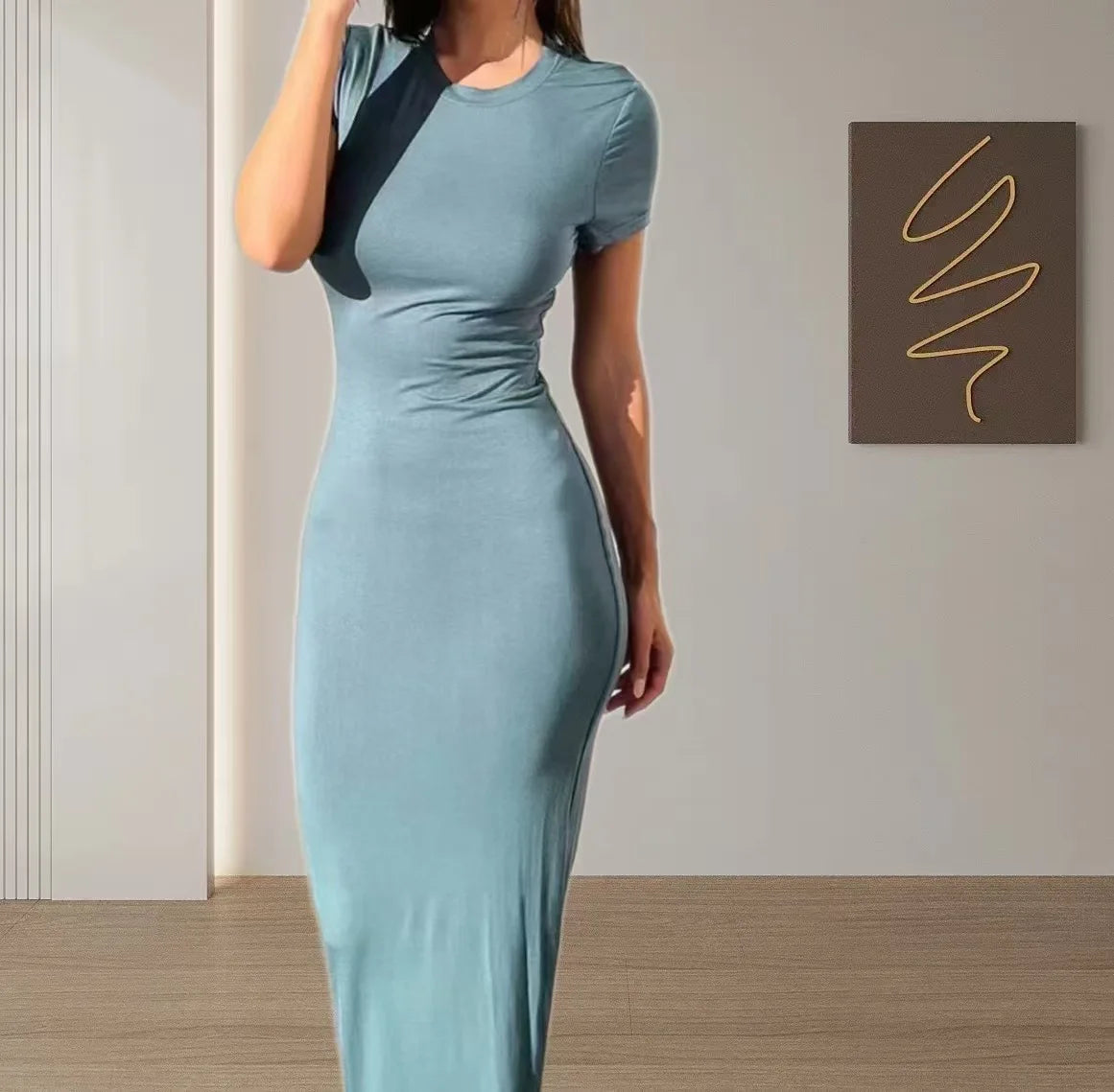 TrenLux Wear Women's Polyester-Elastane Long Sleeve Bodycon Floor-Length Evening Dress The Glow Sanctuary
