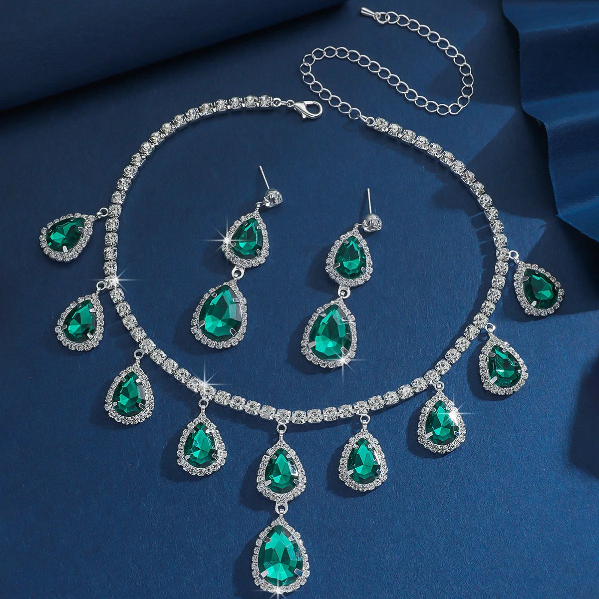 Women's Crystal Pendant Necklace & Dangle Earrings Set. TrenLux Wear