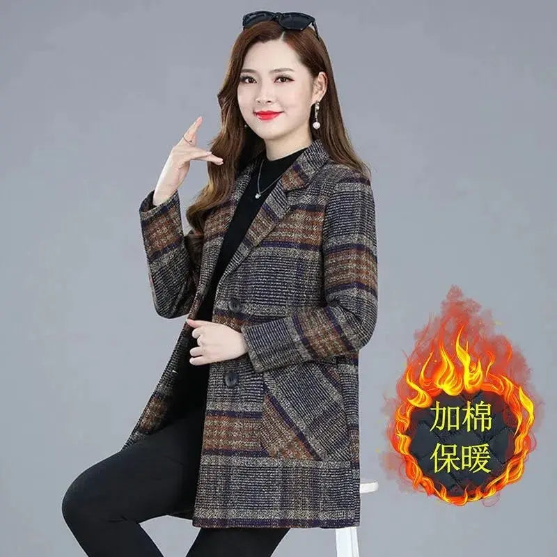 TrenLux Wear Women's Plaid Woolen Overcoat — Elegant Double-Breasted Autumn Winter Coat TrenLux Wear