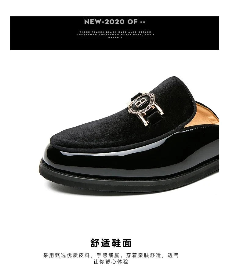 Men's black faux suede slip-on mules by TrendLux Wear, breathable summer loafers in EU sizes 35 to 47, casual and stylish.