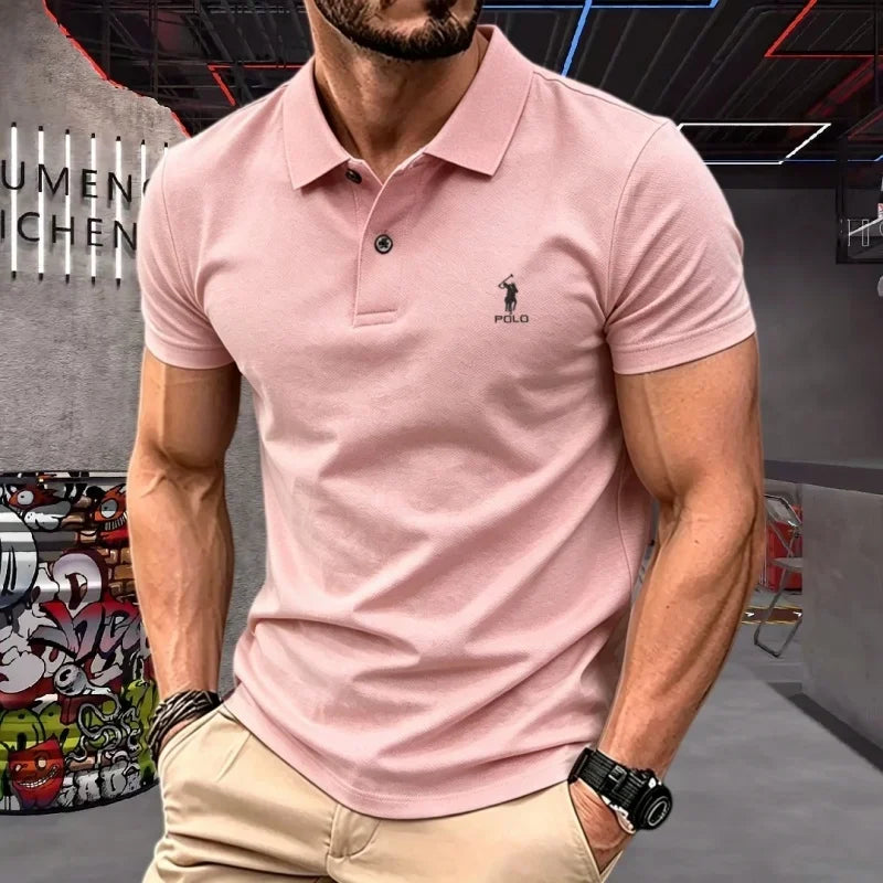 Men's Embroidered Cotton Short-Sleeve Polo