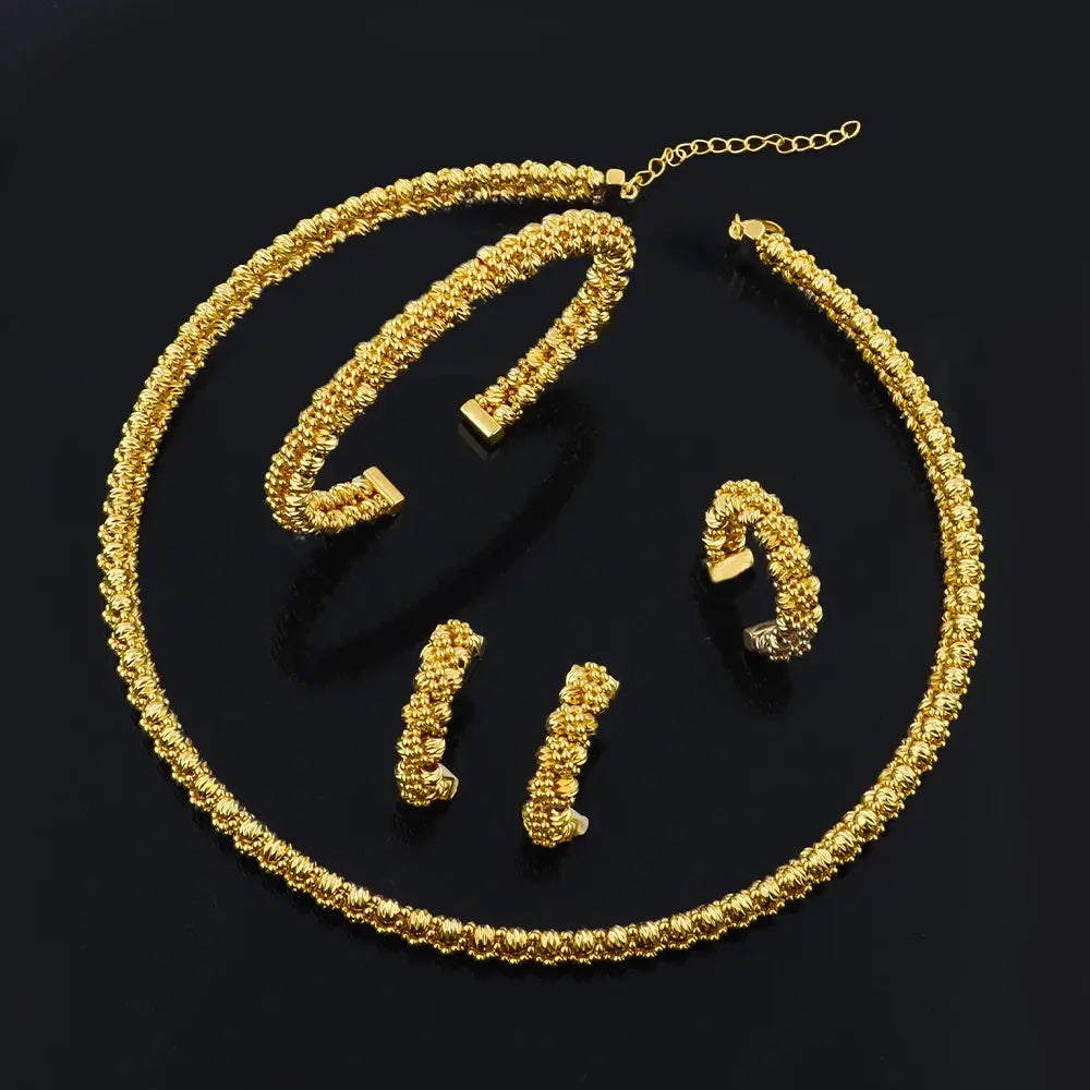 Women's Gold Plated Charm Jewellery Set — Necklace, Bracelet, Ring & Earrings for Party & Wedding TrenLux Wear