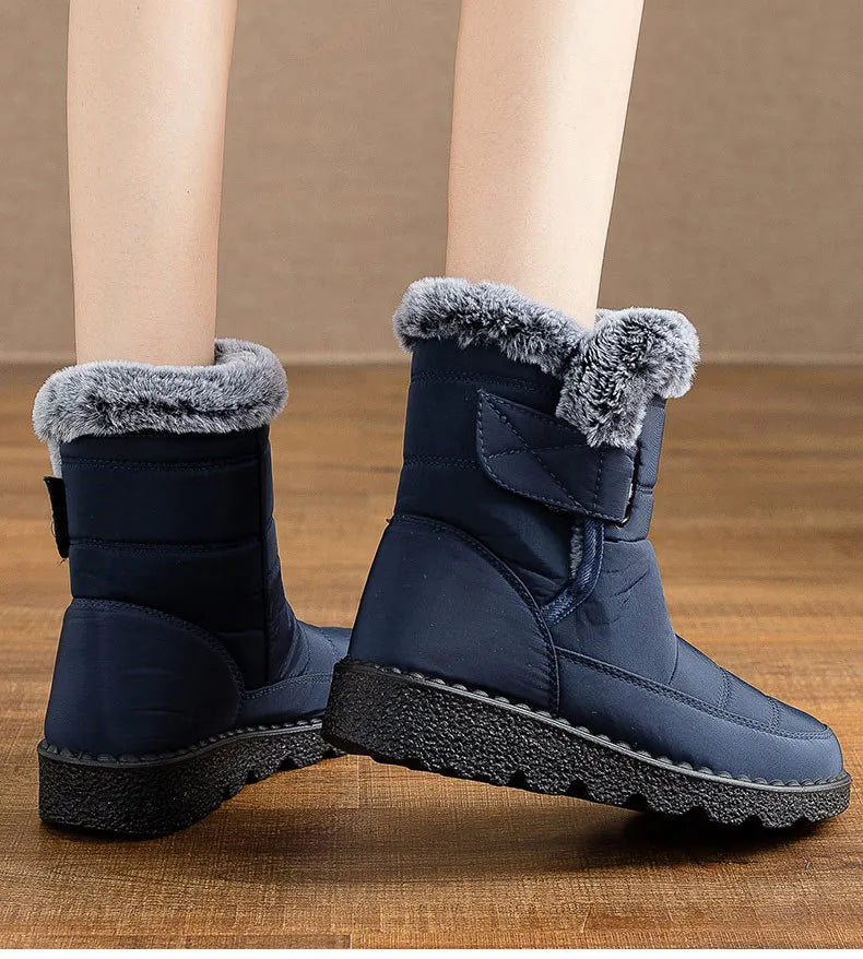 Women’s Mid-Calf Fur Lined Snow Boots – Warm Winter Walking Boots with Hook & Loop