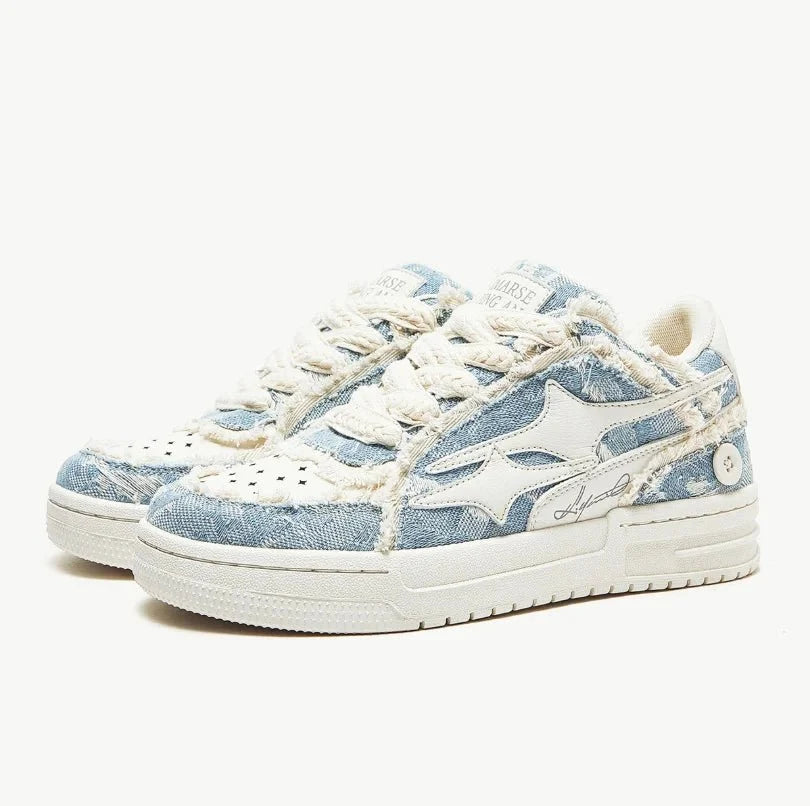 Unisex Retro Star Leather Sneakers by TrendLux Wear featuring stylish casual shoes with star design and comfortable fit.