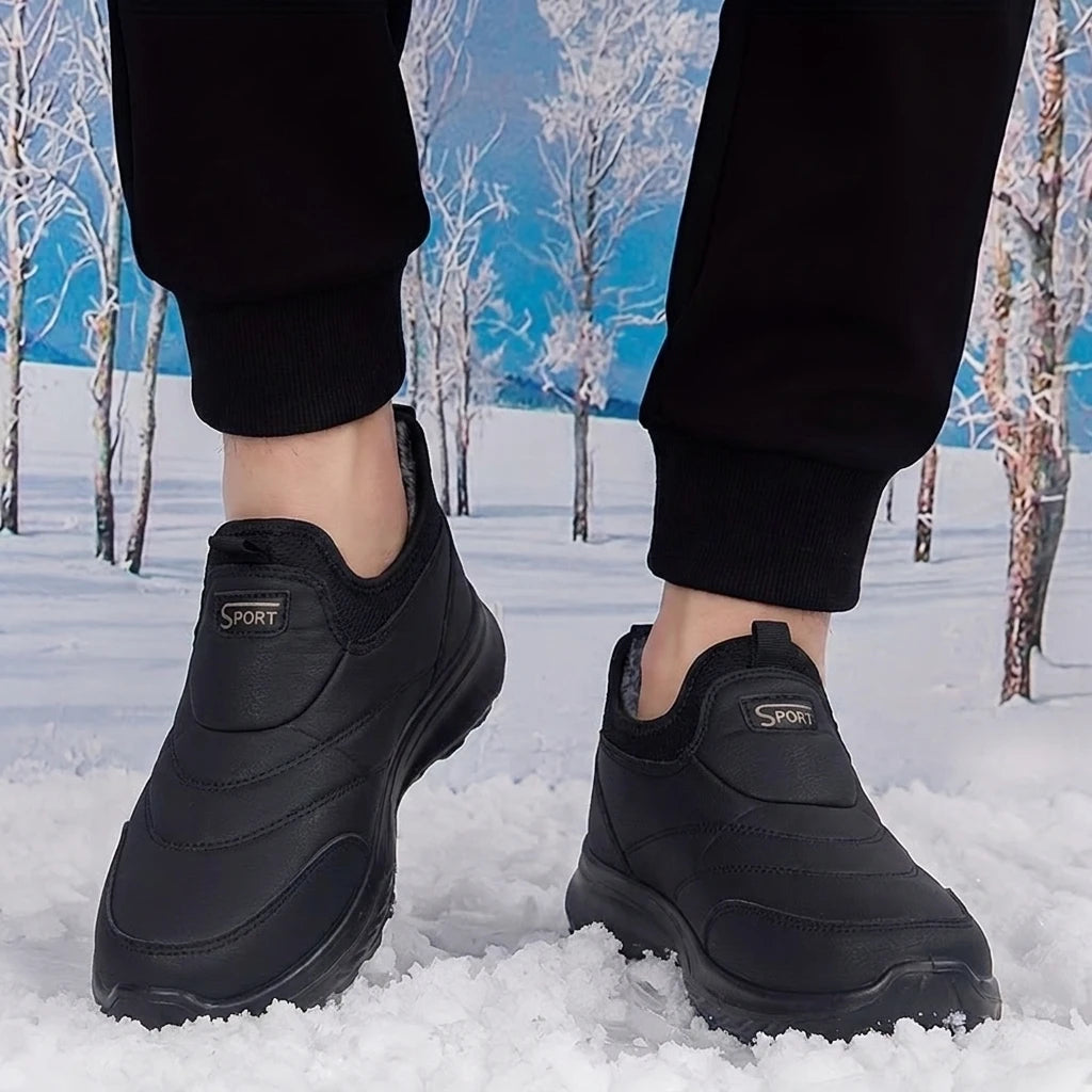 Men's Waterproof Slip-On Winter Snow Sport Shoes – Plush Lined Thick Heel