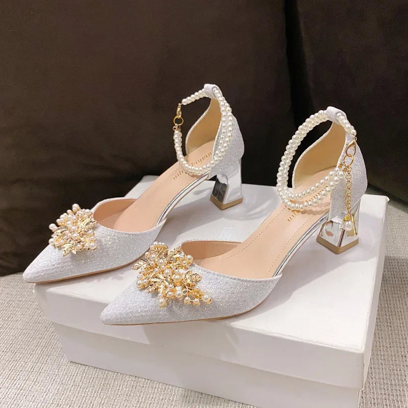 TrendLux Women's Pointed Toe Metal Beaded High Heel Wedding Banquet Pumps