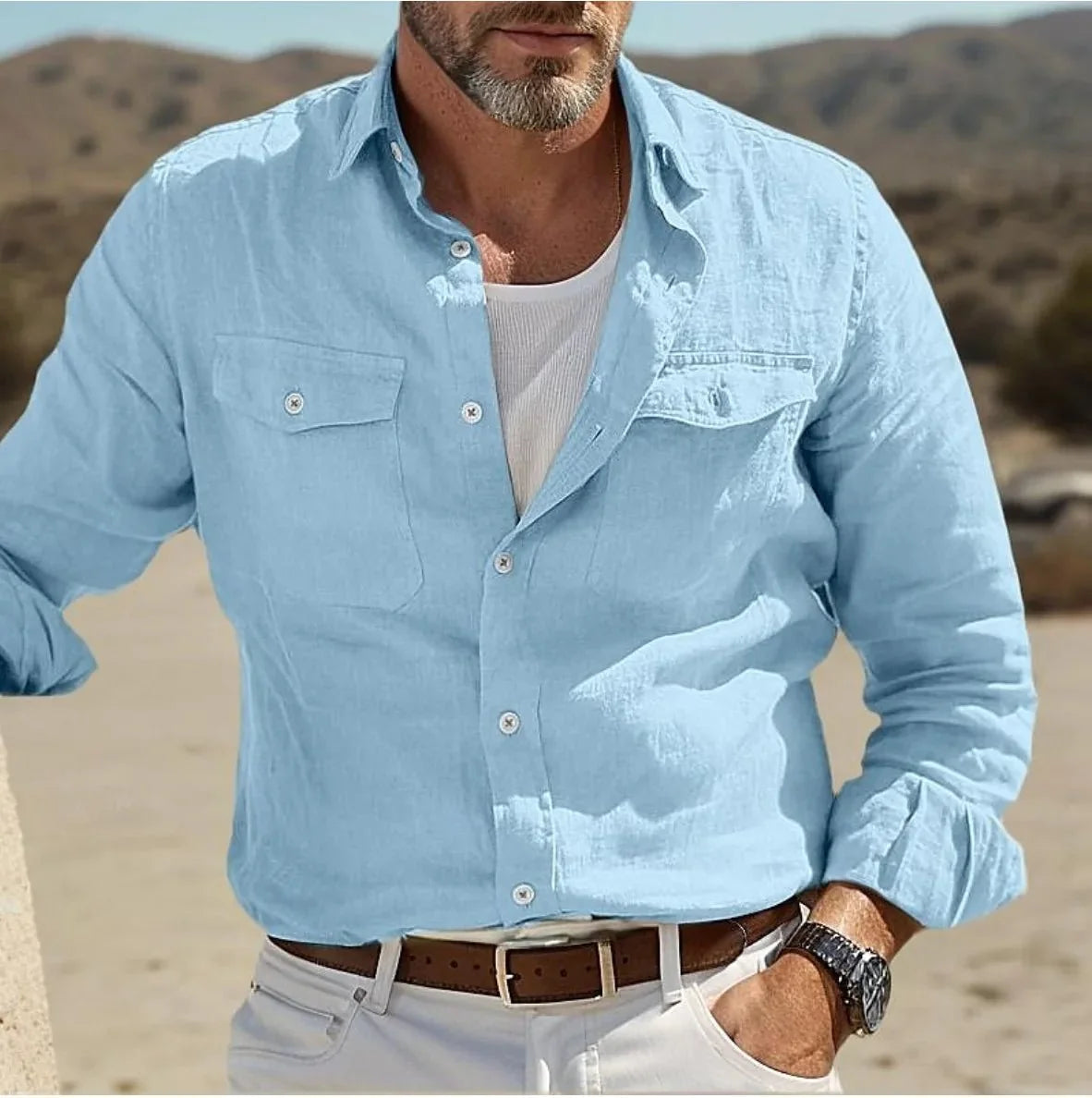 Mens Shirts Shirts for Man: Casual Linen & Denim Shirt S-3XL