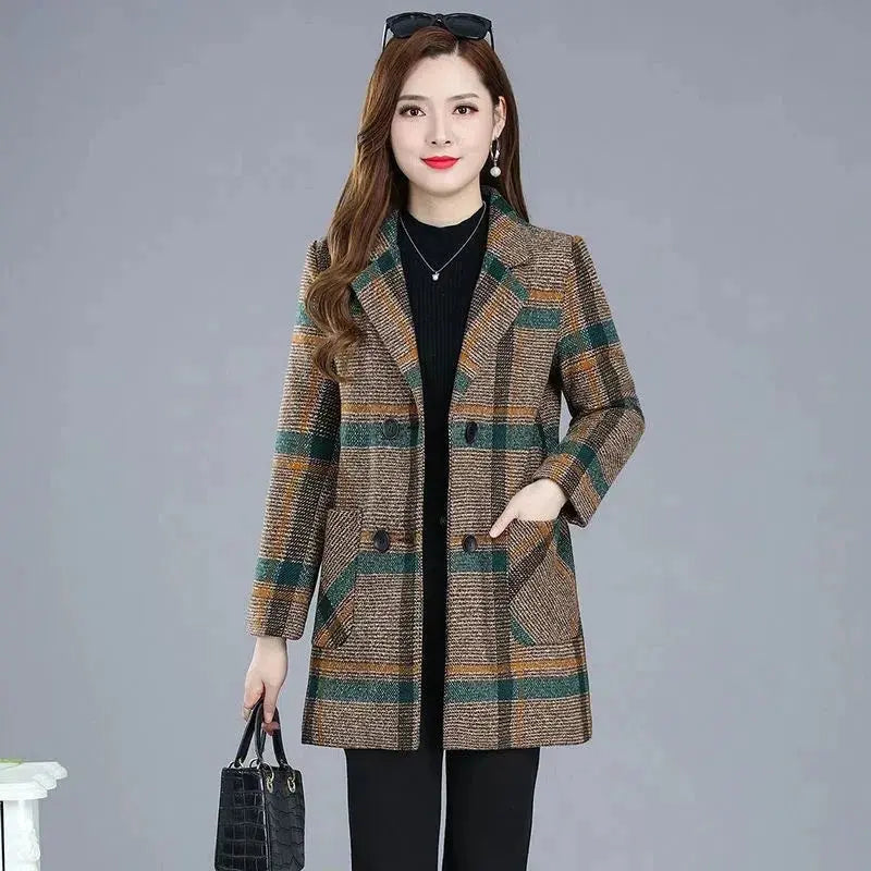 TrenLux Wear Women's Plaid Woolen Overcoat — Elegant Double-Breasted Autumn Winter Coat TrenLux Wear