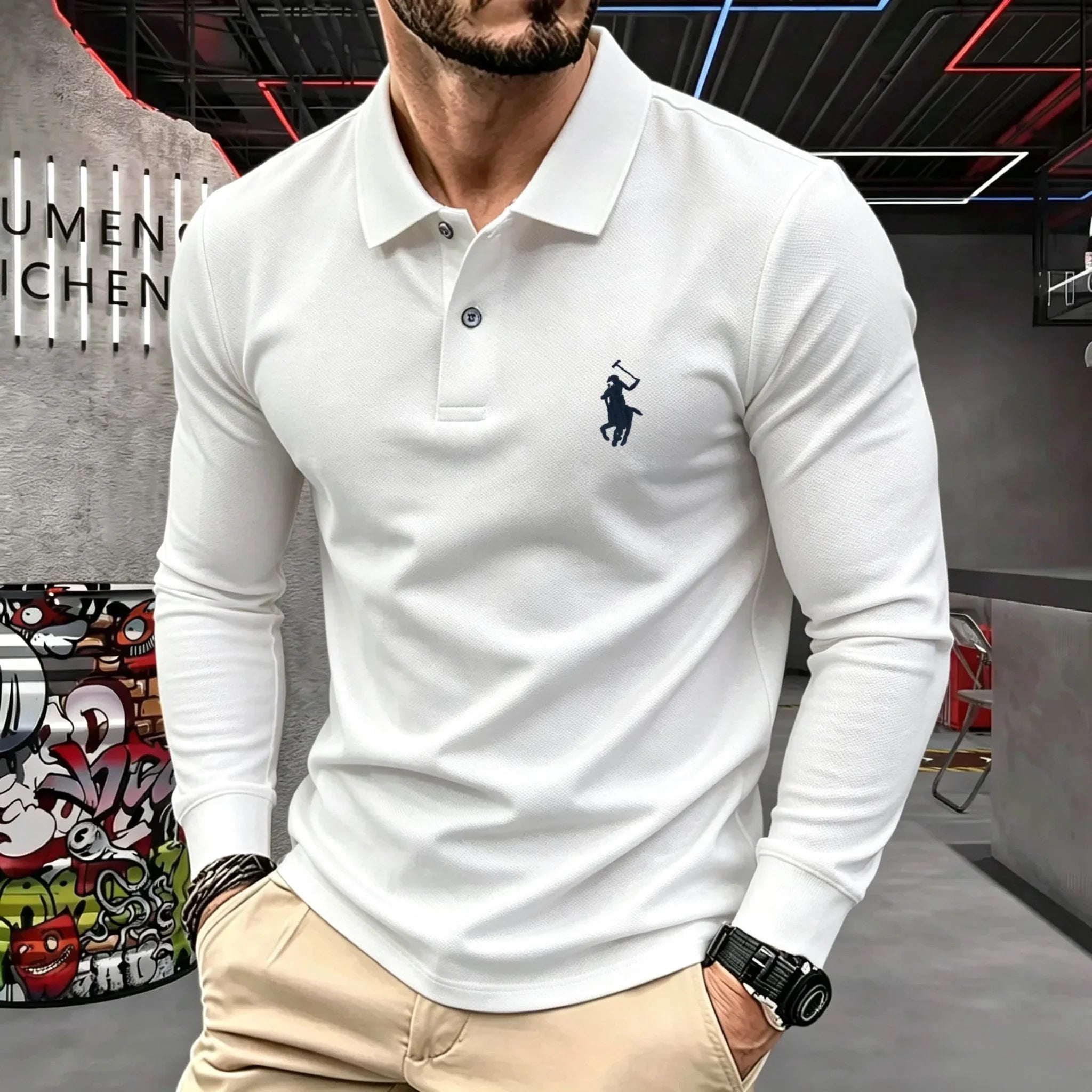 Men's Cotton Long-Sleeve Polo Shirt