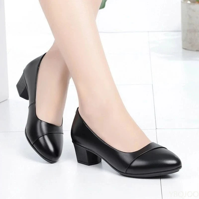 Women's TrendLux Wear mid heel slip-on pumps with round toe, ideal for office work and professional attire.