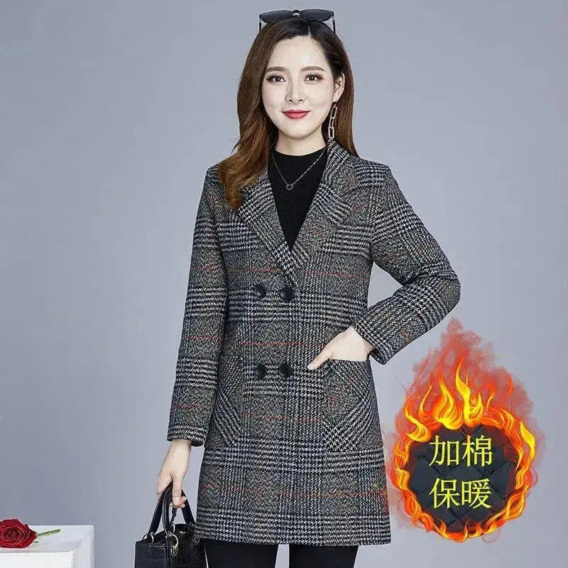TrenLux Wear Women's Plaid Woolen Overcoat — Elegant Double-Breasted Autumn Winter Coat TrenLux Wear