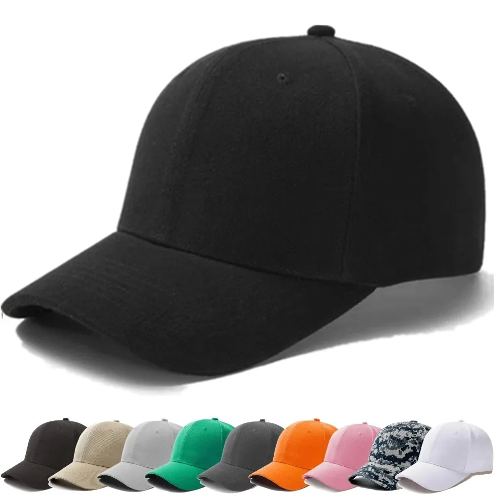 Unisex plain baseball cap by TrendLux Wear, adjustable structured hat in various colors, shown in black with curved brim.