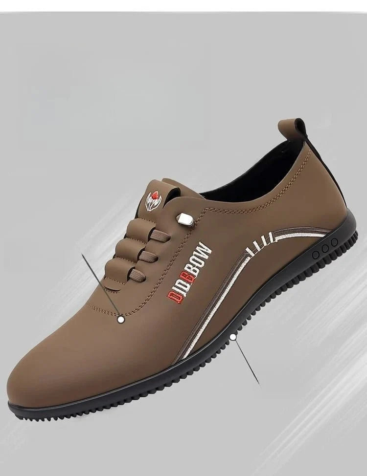 Men's soft sole leather loafers by TrendLux Wear, lightweight slip-on moccasin walking shoes for men, shown in black.