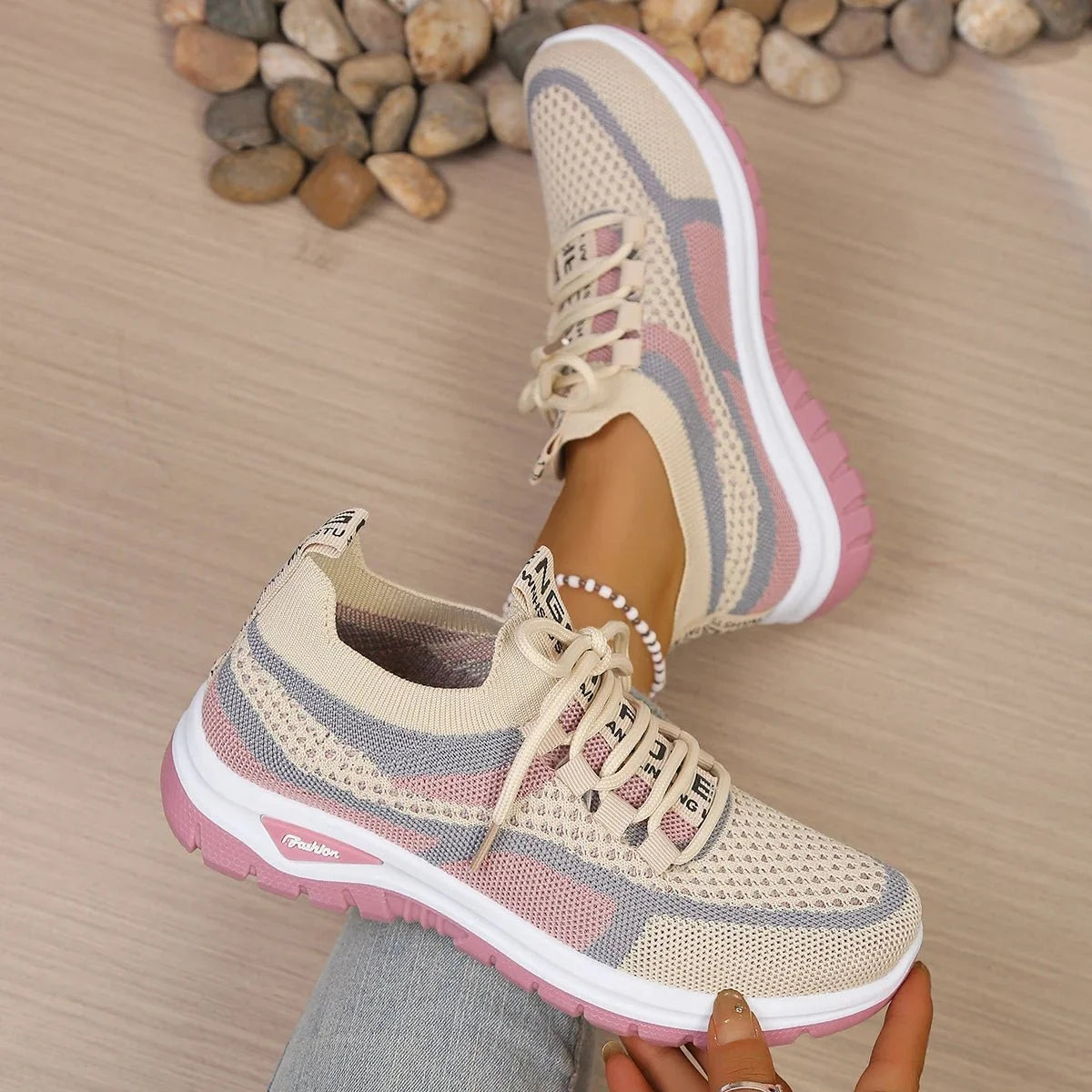 Women's Two-Tone Casual Sneakers | Lace-Up Fabric Low-Top Shoes | Summer 2026 - TrendLux Wear
