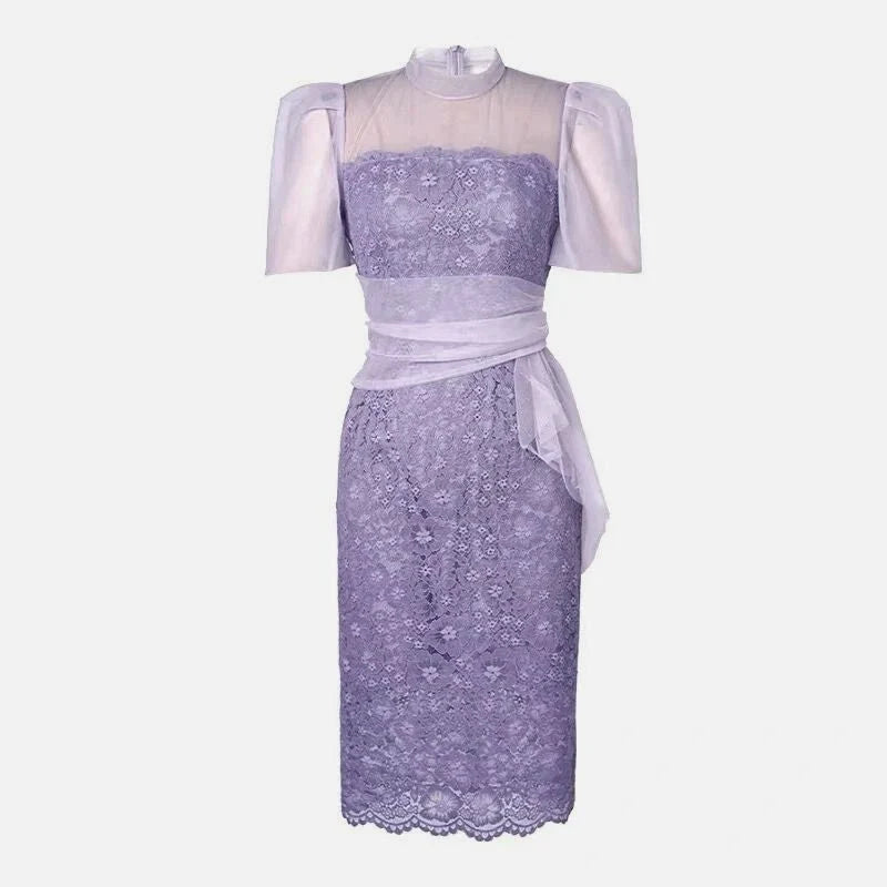 Women's Black & Lavender Lace Bodycon Midi Dress | Party & Date Night - TrendLux Wear