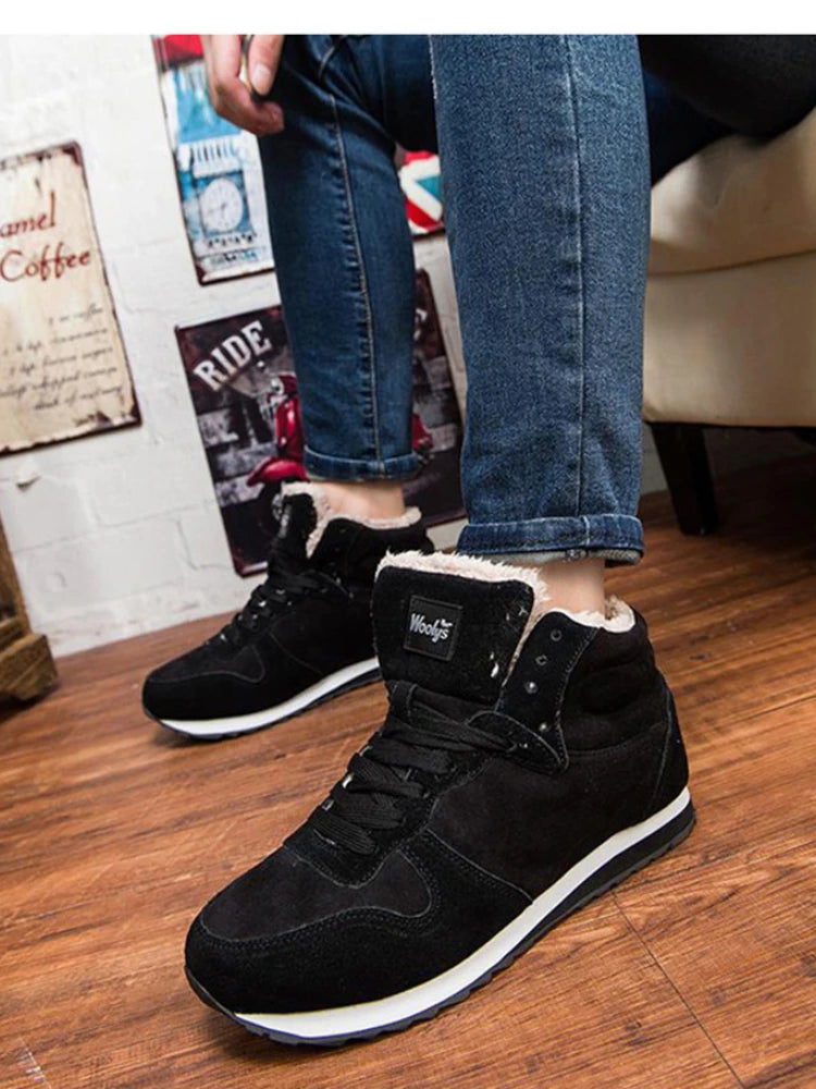 Men's Winter Lace-Up Fur Plush Ankle Boots – Warm Snow Boots Plus Size