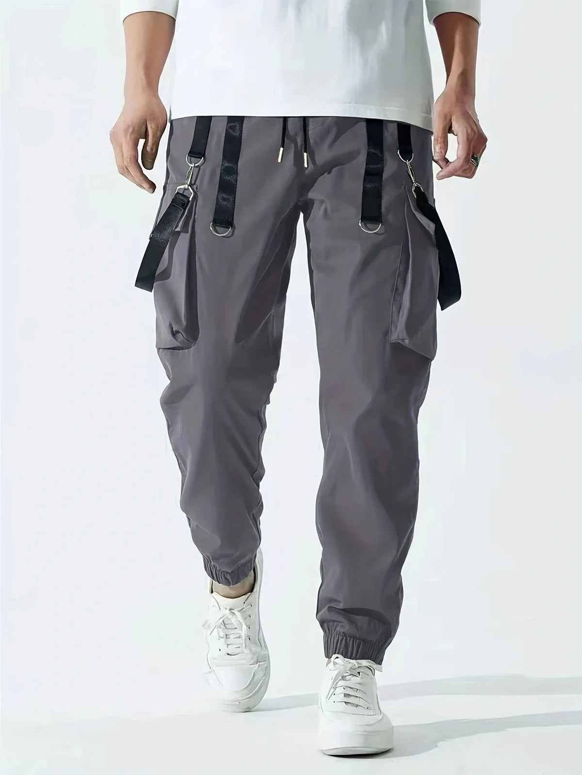 Men's Techwear Cargo Joggers by TrendLux Wear with drawstring waist and multiple pockets, in six colors.