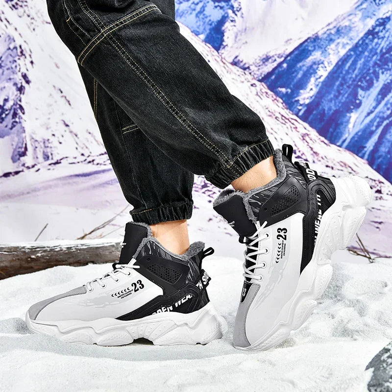 Men's Waterproof Winter Plush Sneaker Boots – Non-Slip Warm Snow Shoes