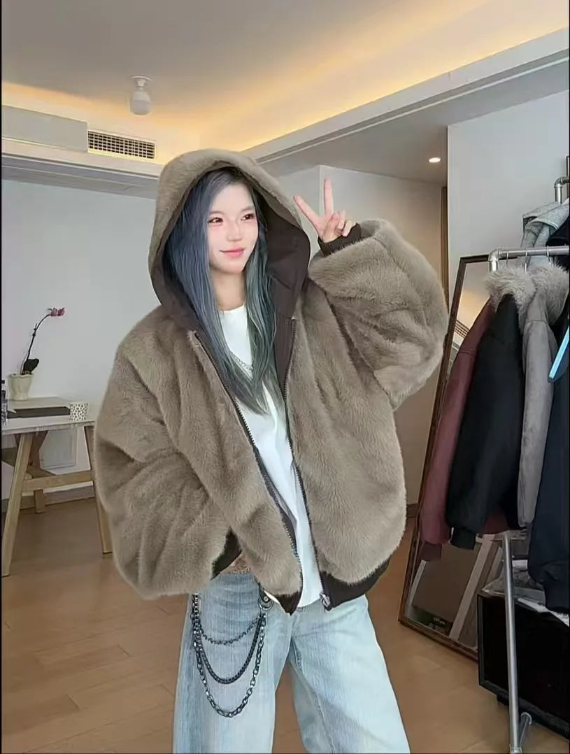 Winter Women Jacket Coats Parkas Female Double-sided Cotton Hooded Overcoat Thick Warm Jackets Windproof Casual Snow Outerwear