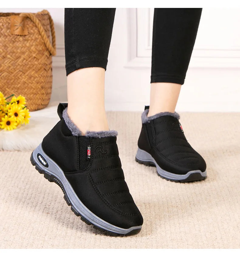 Women’s Plush Winter Snow Boots – Warm Slip-On Ankle Booties with Rubber Sole