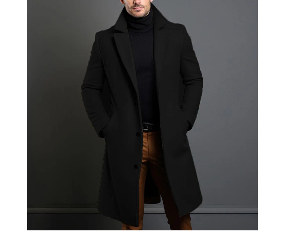 Men's Luxury Mid-Long Wool Trench Coat – Warm Business Overcoat