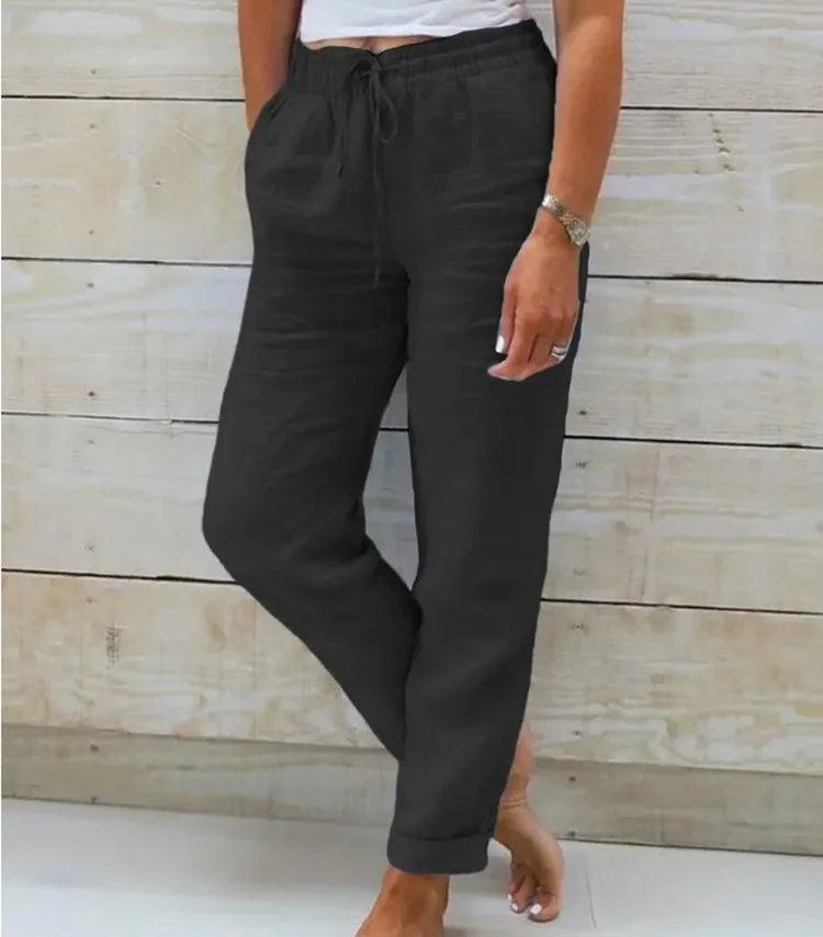 TrendLux Women's Cotton Linen Summer Pants – High Waist Casual Trousers