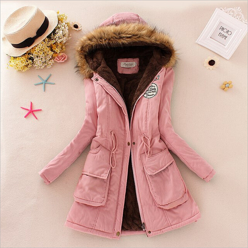 Women’s Military Hooded Puffer Parka – Cotton-Filled Fur-Trimmed Winter Coat