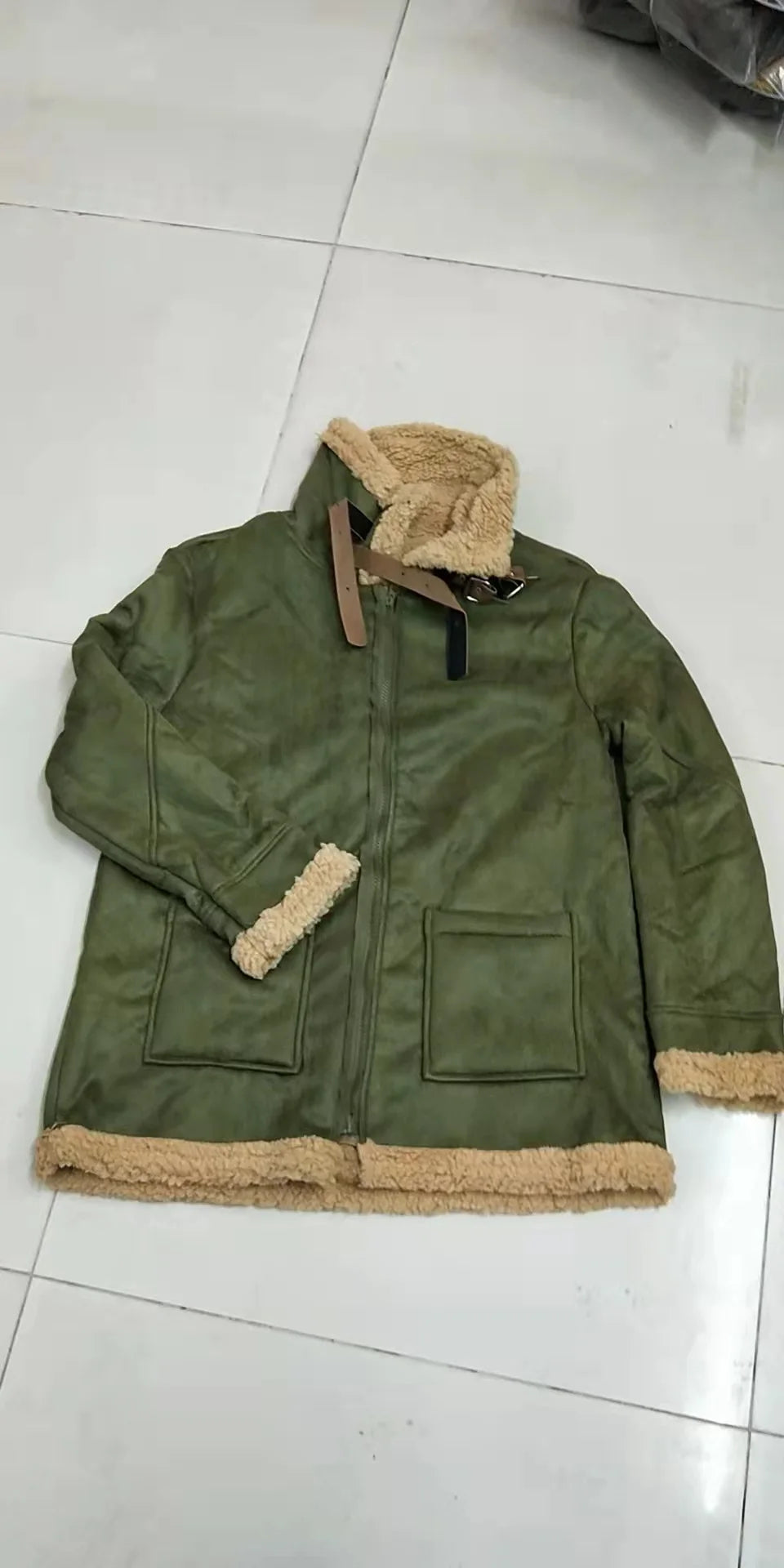 Men's Faux Leather Suede Fur-Lined Winter Jacket – Turn Down Collar Coat