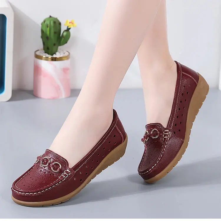 TrenLux Wear Women's Breathable Hollow Wedge Loafer Pumps — Slip-On Leather Flats, Sizes 35–44 TrenLux Wear