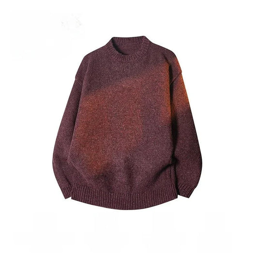 Men's oversized round neck pullover sweater by TrendLux Wear in warm polyester knit, shown in three colors.
