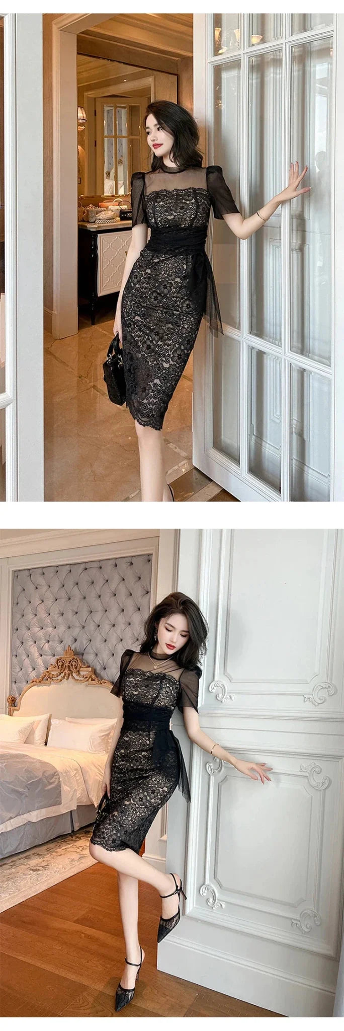 Women's Black & Lavender Lace Bodycon Midi Dress | Party & Date Night - TrendLux Wear
