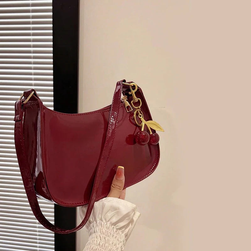 TrenLux Wear Women's Pure Leather Solid Colour Cherry Pendant  Bag TrenLux Wear