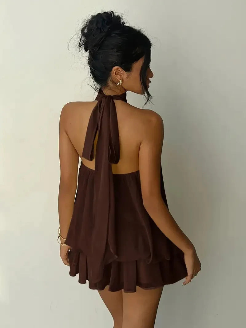 TrendLux Women's Polyester Backless Slim-Fit A-Line Beach Dress
