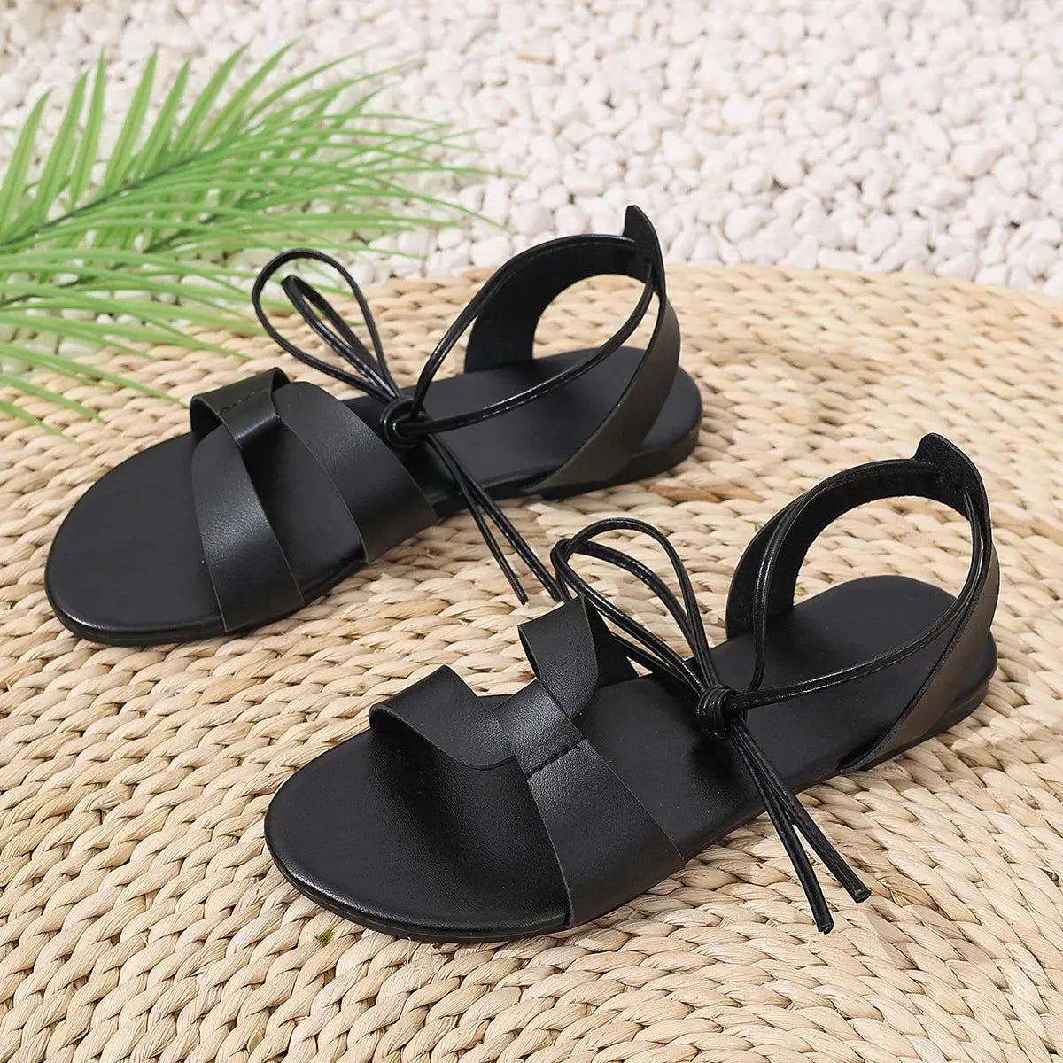 TrenLux Wear Women's Lace-Up Peep Toe Flat Dress Sandals for Summer TrenLux Wear