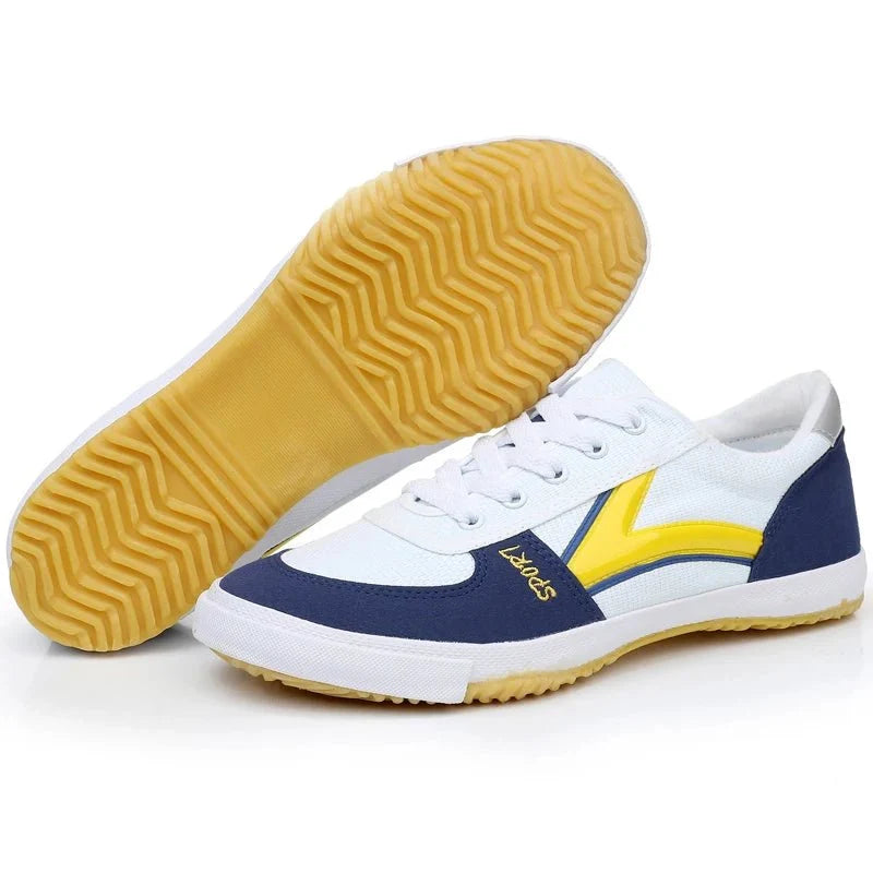 TrendLux Wear professional table tennis shoes with breathable mesh, anti-slip soles, designed for training and competition.
