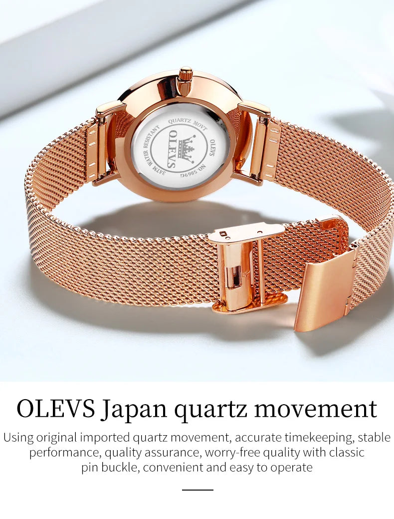 TrenLux Wear OLEVS Women's Rose Gold Luxury Stainless Steel Bracelet Quartz Gift Set TrenLux Wear