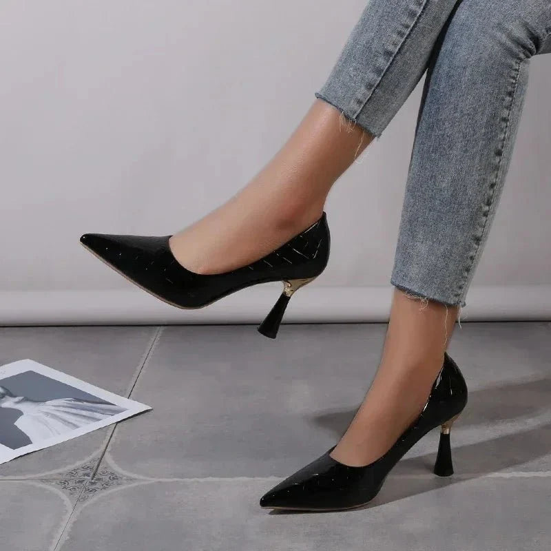 Women's Pointed Toe Stiletto Pumps | Slip-On High Heels for Office & Dress | Black Red White - TrendLux Wear