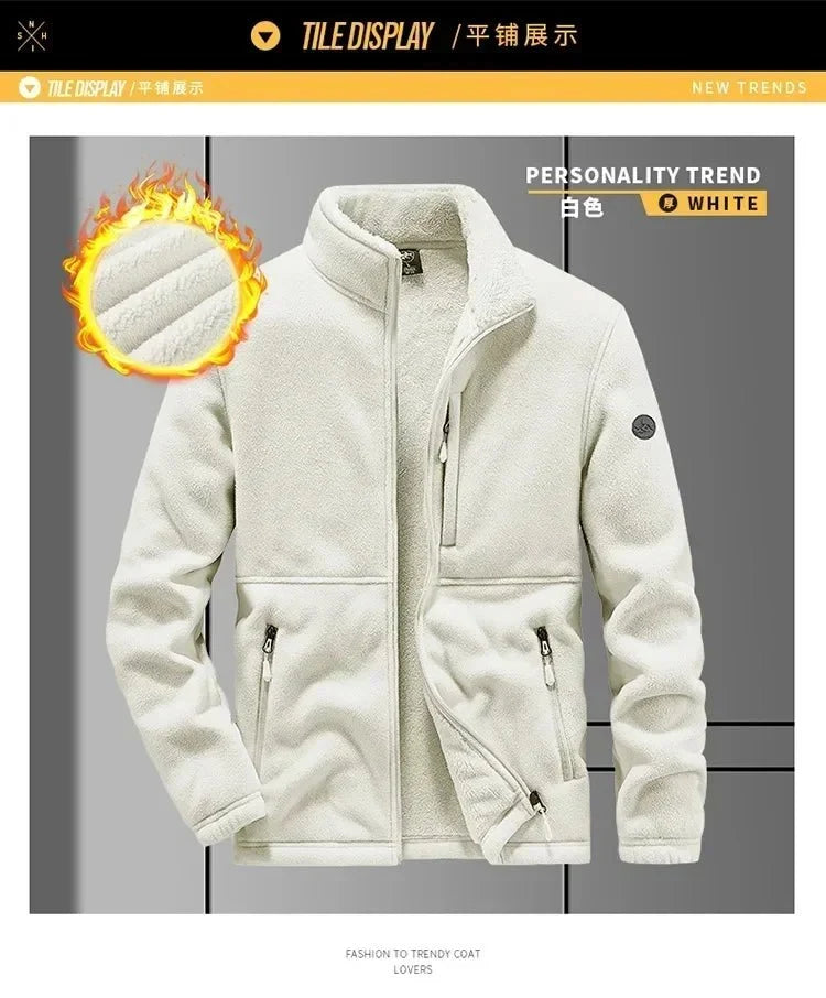 Men's fleece-lined winter jacket by TrendLux Wear, zip-up hooded casual coat in plus sizes, shown with front view and hood up.