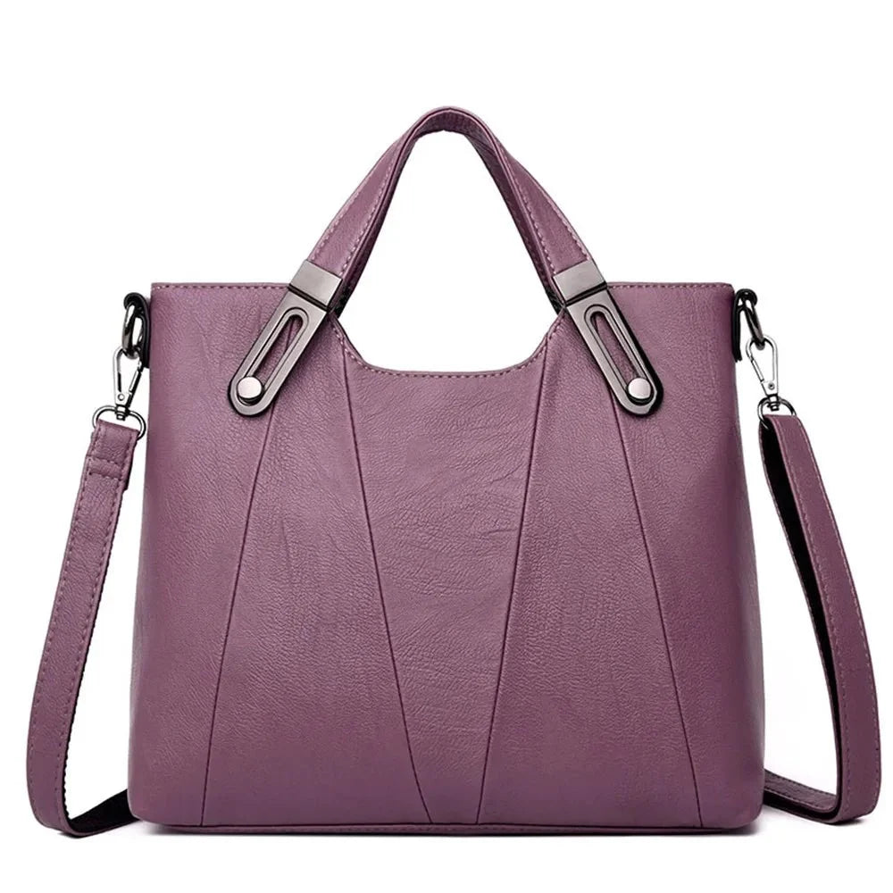 Women's luxury pure leather handbag with multiple pockets, stylish and spacious by TrendLux Wear.