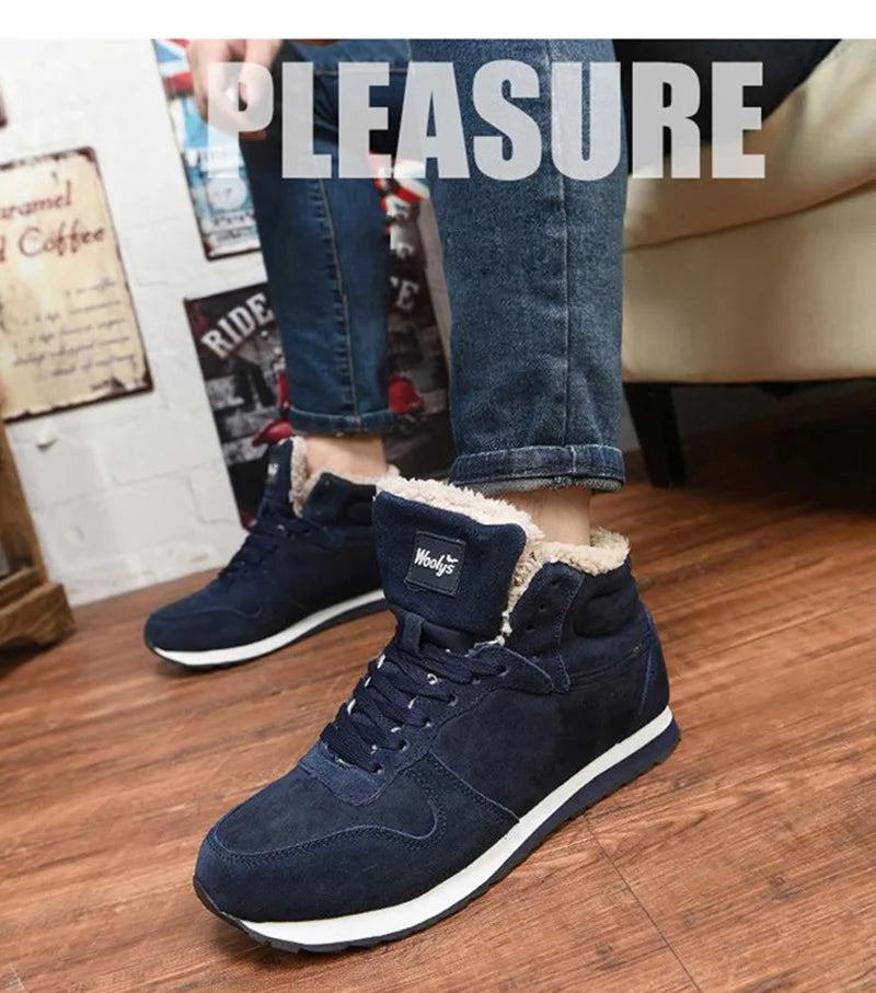 Men's Winter Lace-Up Fur Plush Ankle Boots – Warm Snow Boots Plus Size