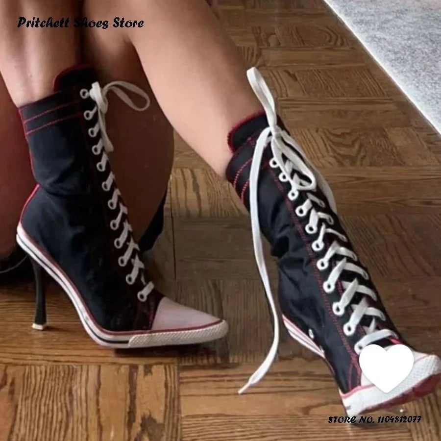 Women's Lace-Up Stiletto Ankle Boots | Pointed Toe High Heel Street Style Booties | Spring Autumn - TrendLux Wear