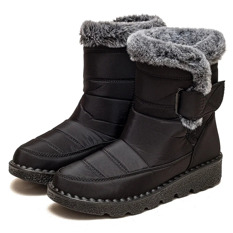 Women’s Mid-Calf Fur Lined Snow Boots – Warm Winter Walking Boots with Hook & Loop